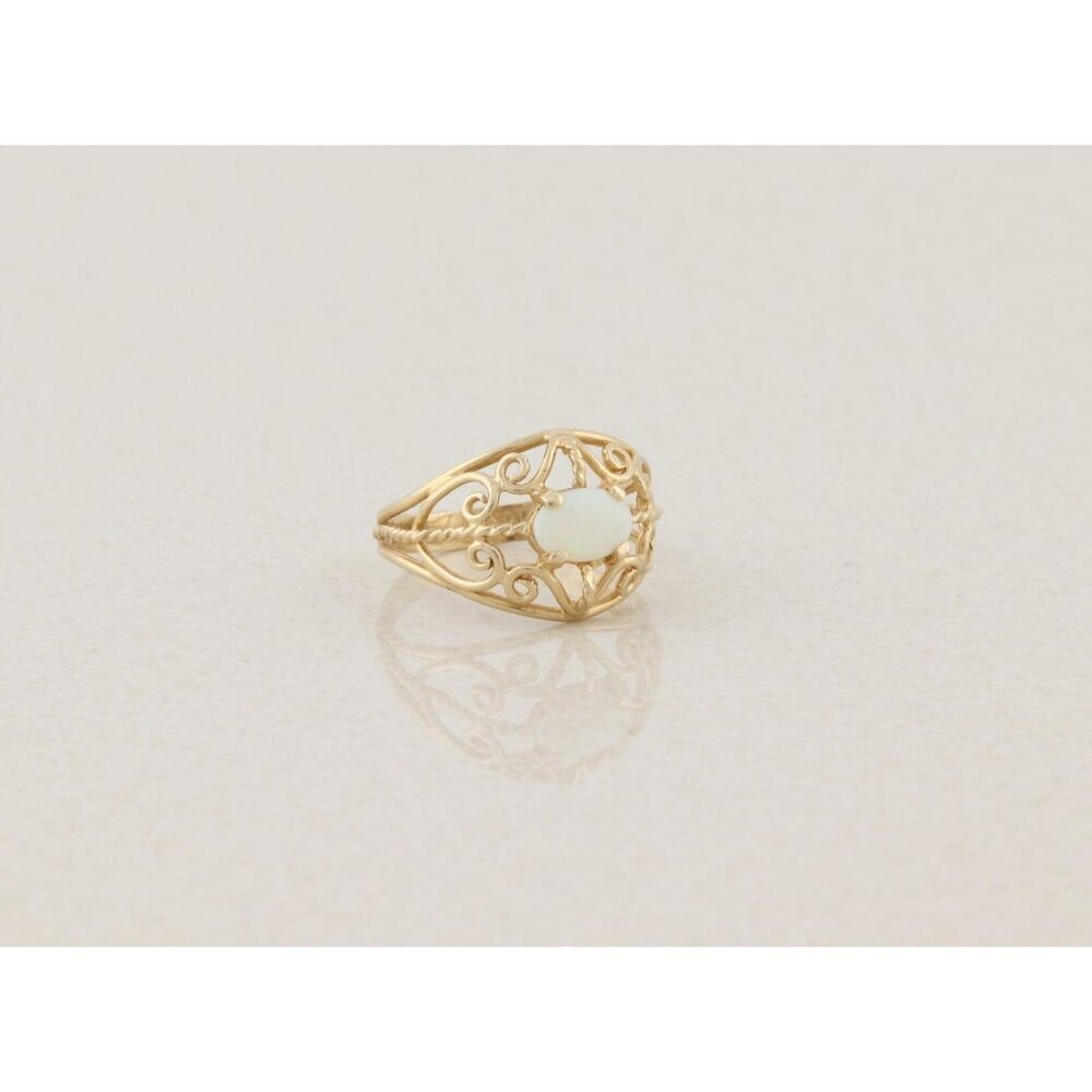 14k Yellow Gold Natural Opal Filigree Ring Size 6 - Picture 8 of 8
